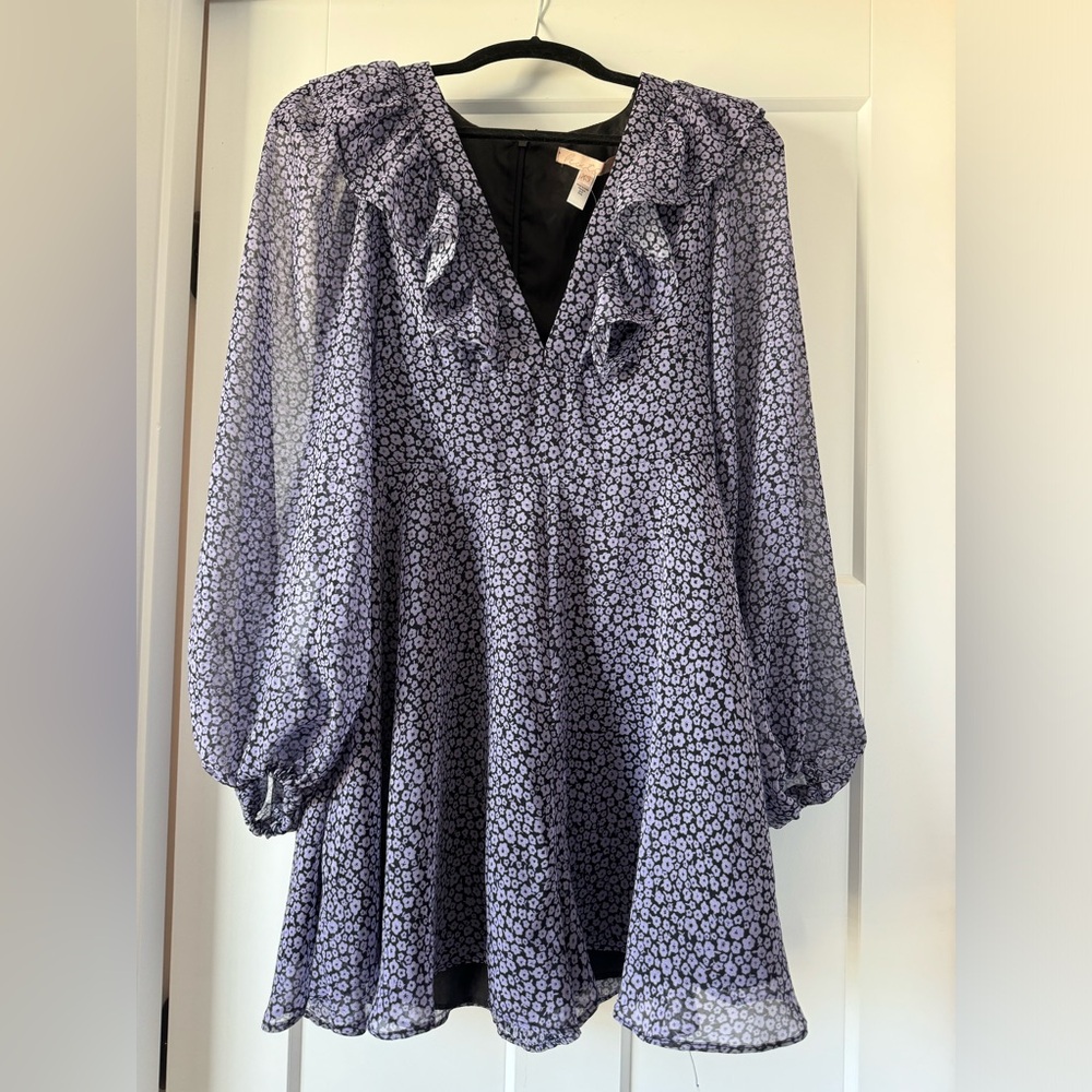 NWT Anthropologie Hutch Long Sleeve Deep V Ruffle Romper in Purple Floral, XS